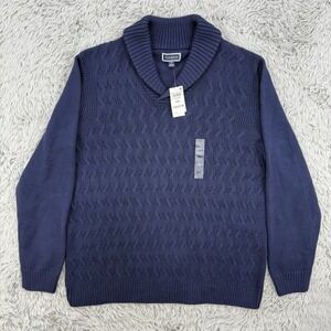 Club Room Sweater Men's XXL Navy‎ NWT Chunky Cable-Knit Shawl Collar Old Money
